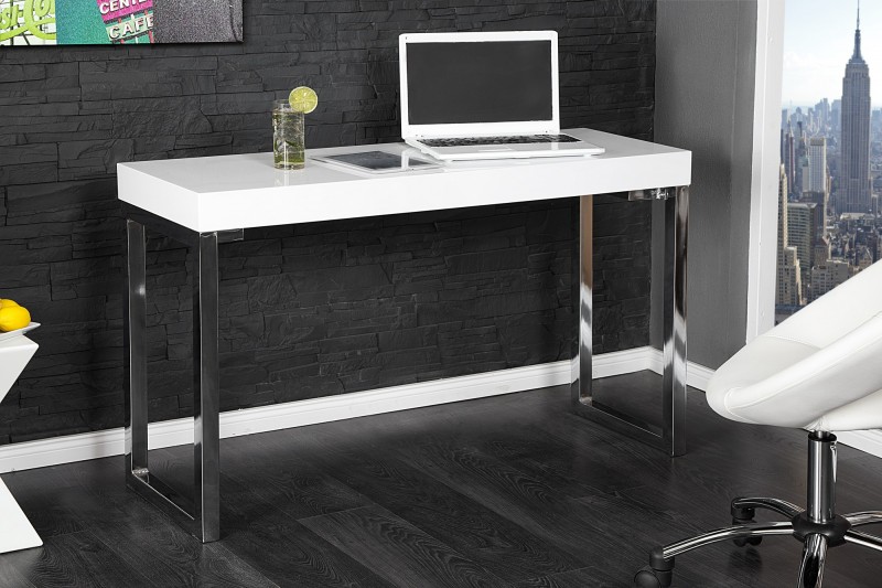 Bureau design 120x75 cm pour ordinateur portable teinté blanc laqué