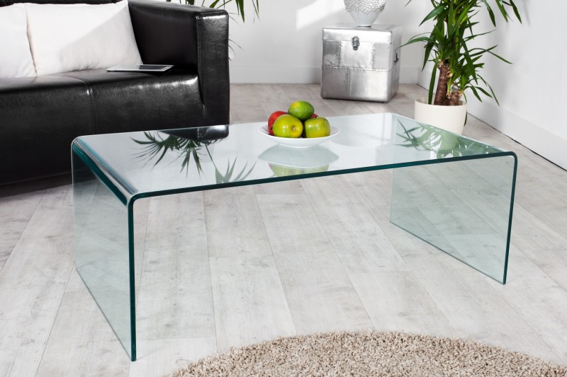 Table basse 110 cm design en verre trempé coloris transparent