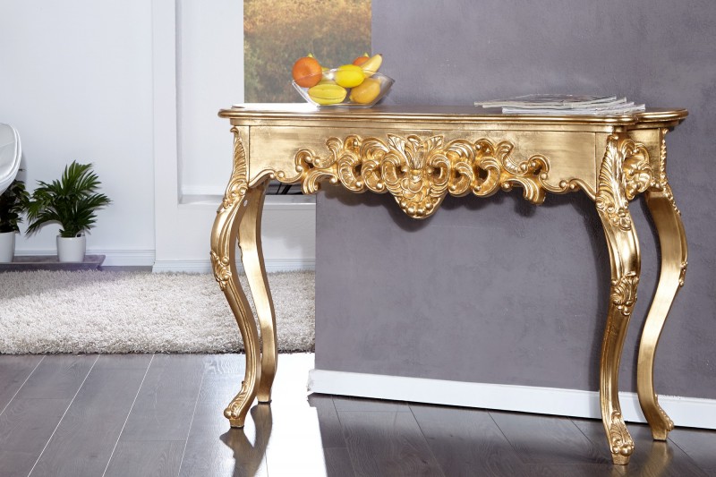 Meuble console 110 cm design classique coloris doré