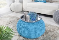 Pouf design BOULE de 50cm coloris turquoise en coton tricoté