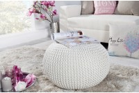 Pouf design BOULE de 50cm coloris blanc en coton tricoté