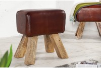 Tabouret design en bois revêtu en vrai cuir marron