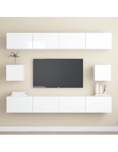 Ensemble de meubles TV 6 pcs Blanc brillant Aggloméré