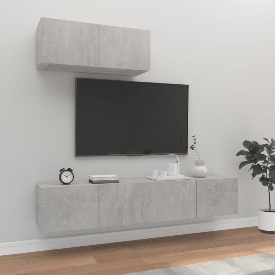 Ensemble de meubles TV 3 pcs Gris béton Bois d'ingénierie