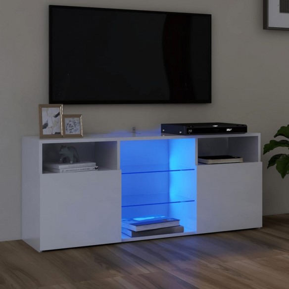 Meuble TV avec lumières LED blanc brillant 120x30x50 cm