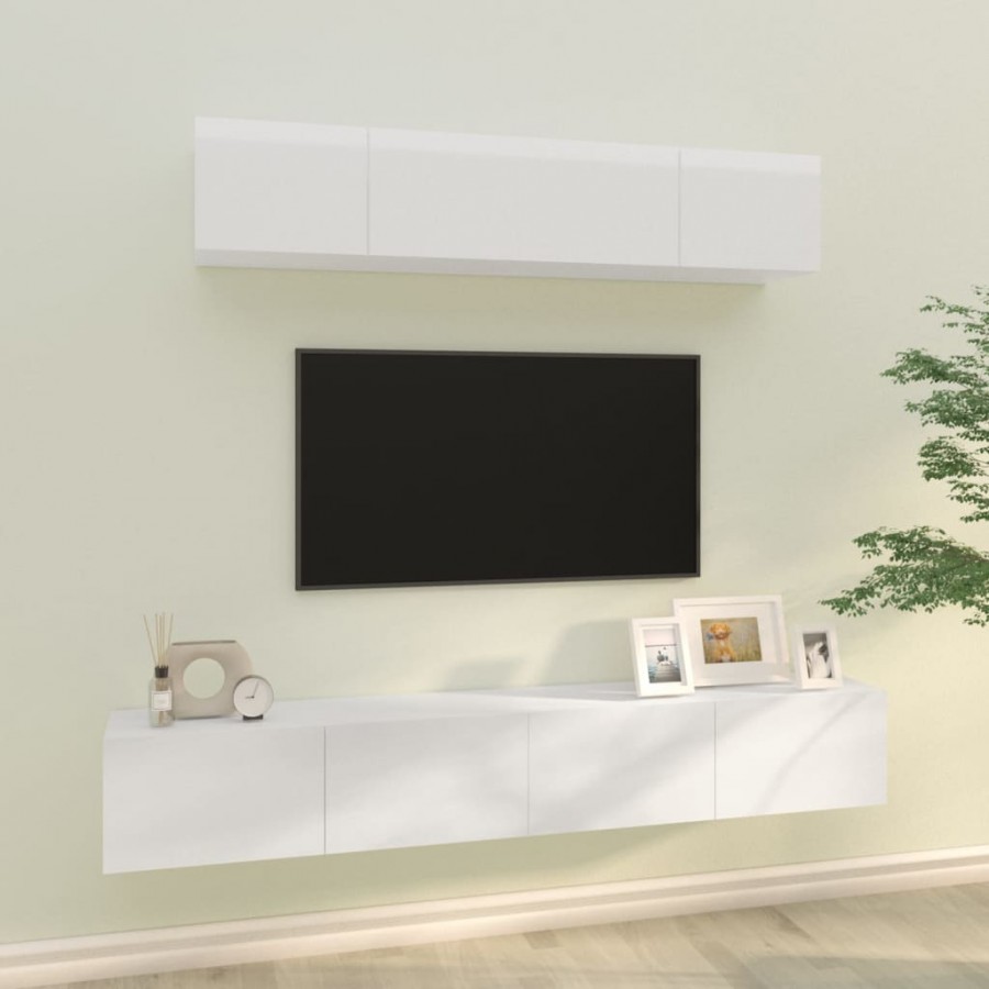 Ensemble de meubles TV 4 pcs Blanc brillant Bois d'ingénierie