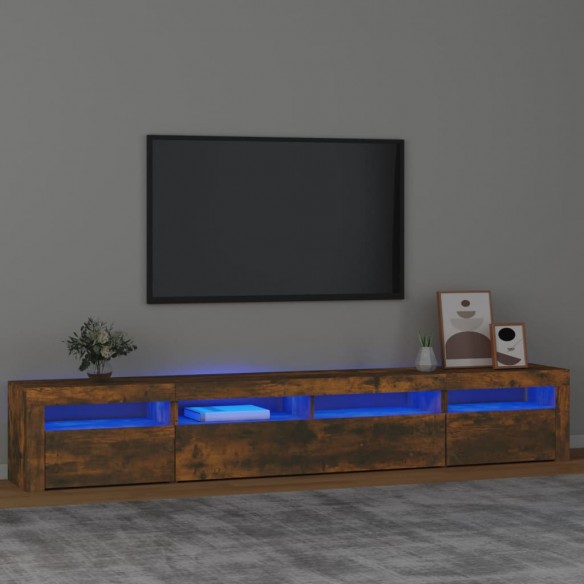 Meuble TV avec lumières LED Chêne fumé 240x35x40 cm