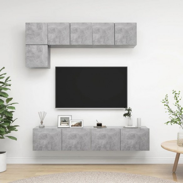 Ensemble de meuble TV 5 pcs Gris béton Aggloméré