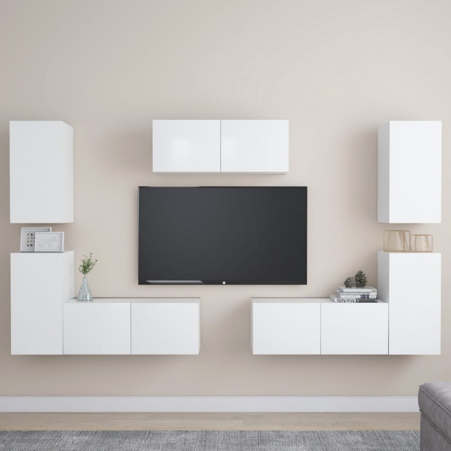 Ensemble de meubles TV 7 pcs Blanc Aggloméré