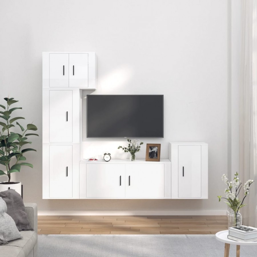 Ensemble de meubles TV 5 pcs Blanc brillant Bois d'ingénierie