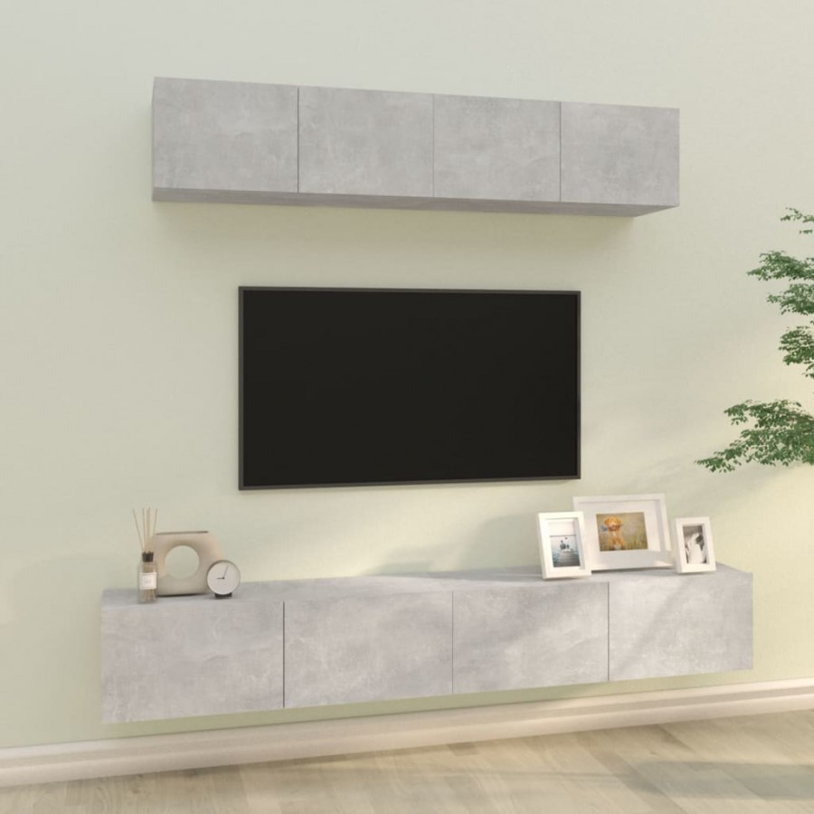 Ensemble de meubles TV 4 pcs Gris béton Bois d'ingénierie