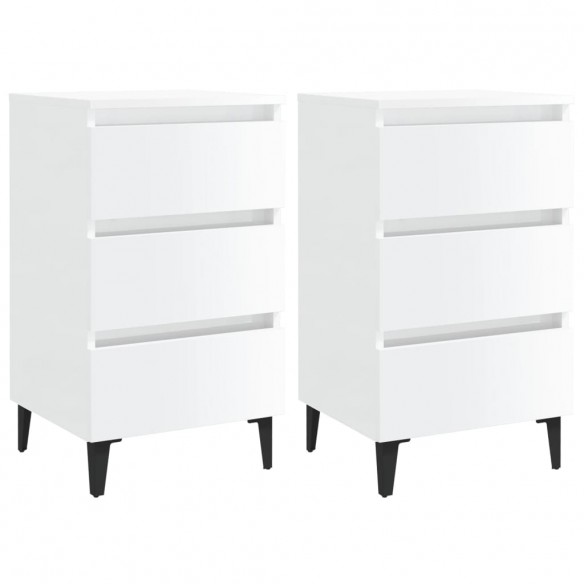 Tables de chevet pieds en métal 2 pcs Blanc brillant 40x35x69cm