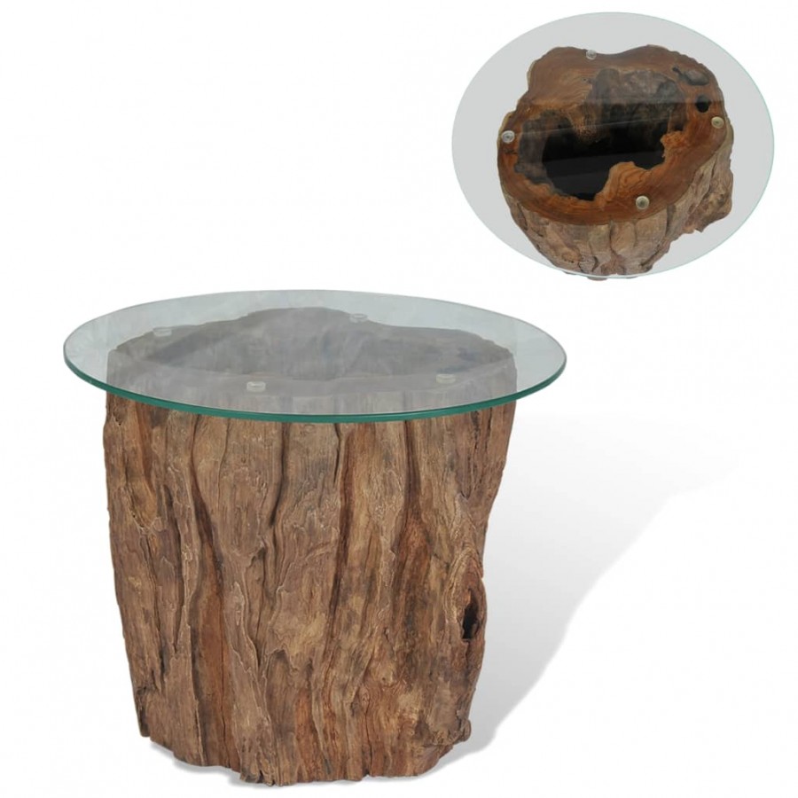 Table basse Teck Verre 50 x 40 cm