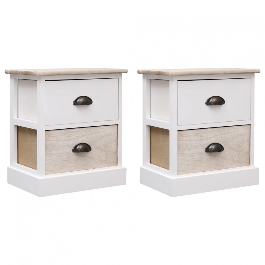 2 pcs Tables de chevet Blanc et naturel 38x28x45 cm Paulownia