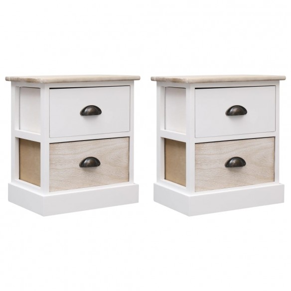 2 pcs Tables de chevet Blanc et naturel 38x28x45 cm Paulownia