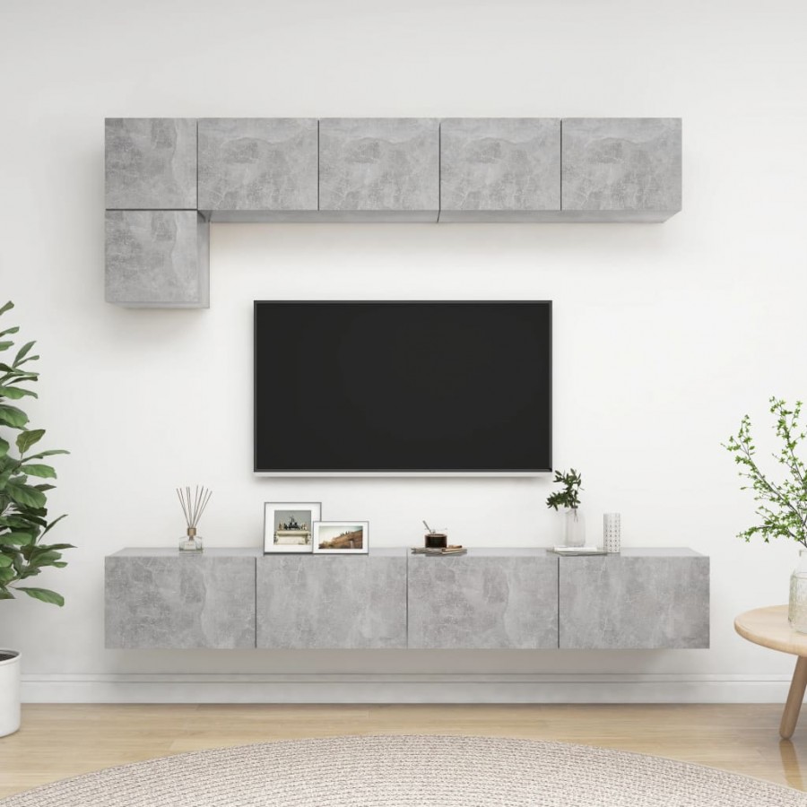 Ensemble de meuble TV 5 pcs Gris béton Aggloméré