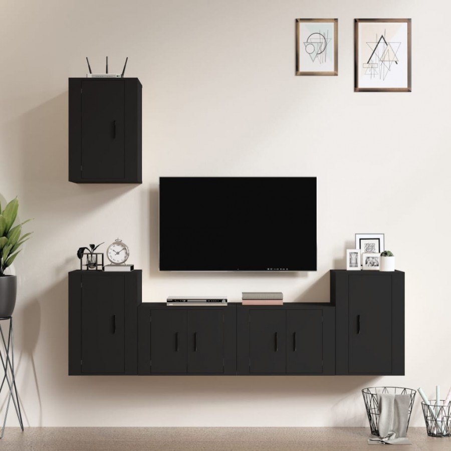 Ensemble de meubles TV 5 pcs Noir Bois d'ingénierie