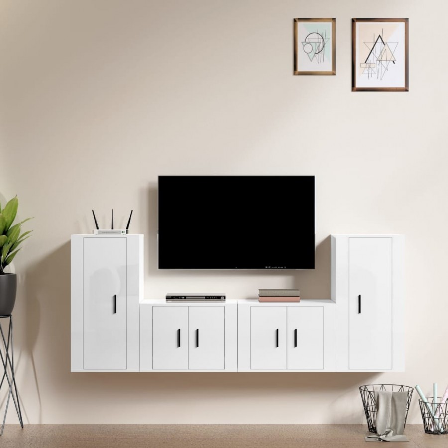 Ensemble de meubles TV 4 pcs Blanc brillant Bois d'ingénierie