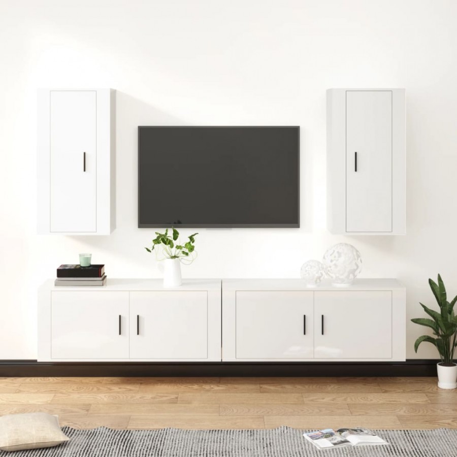 Ensemble de meubles TV 4 pcs Blanc brillant Bois d'ingénierie