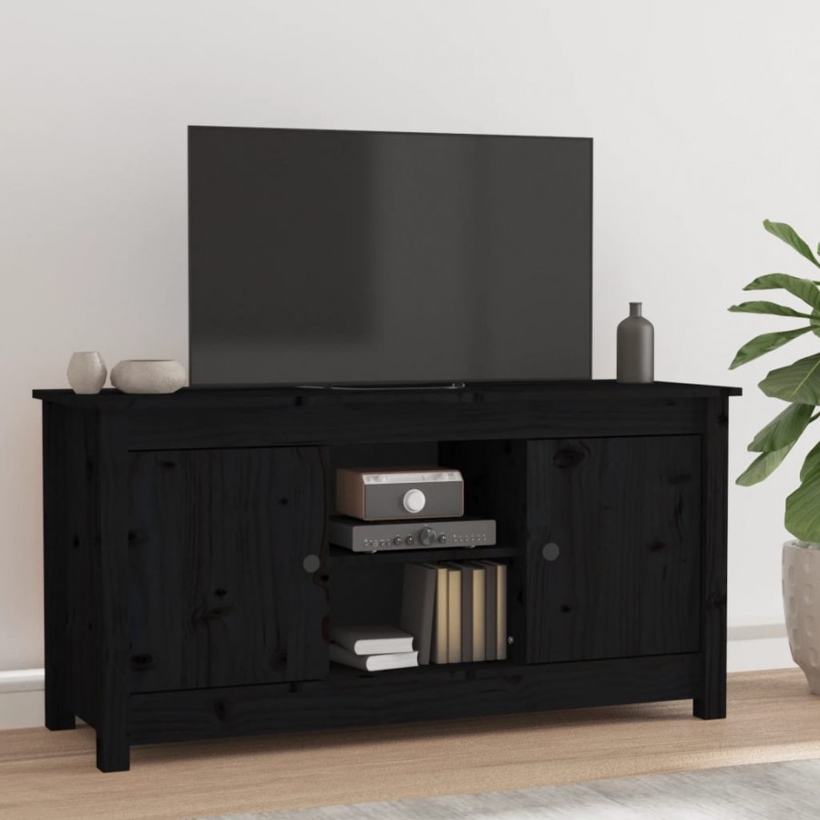 Meuble TV Noir 103x36,5x52 cm Bois de pin massif