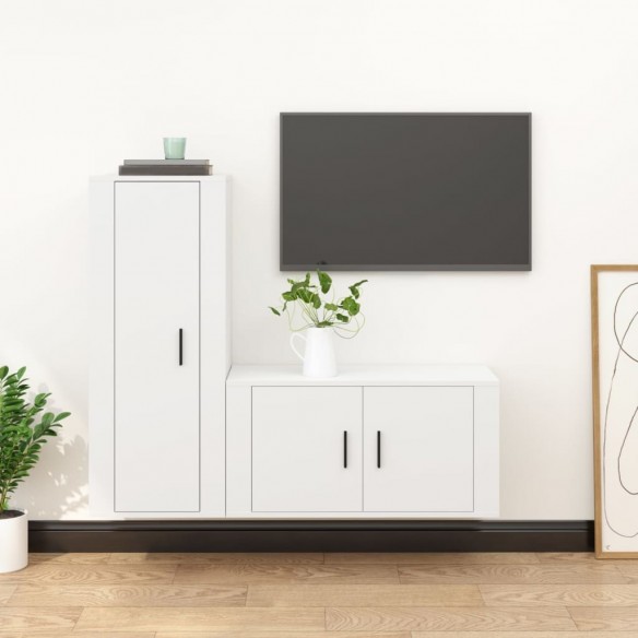 Ensemble de meubles TV 2 pcs Blanc Bois d'ingénierie