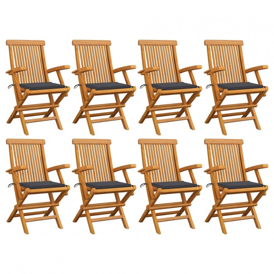 Chaises de jardin avec coussins anthracite 8 pcs Teck massif