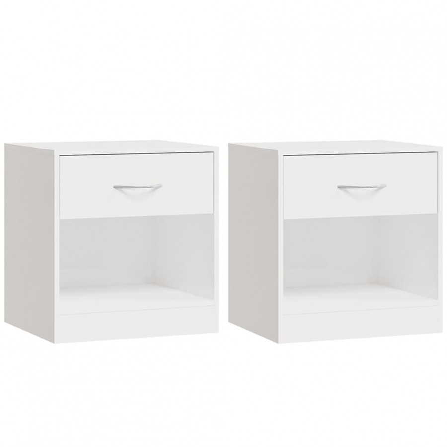 Tables de chevet 2 pcs avec tiroir Blanc brillant