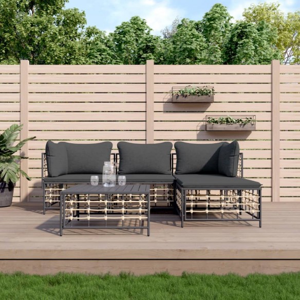 Salon de jardin 4 pcs avec coussins anthracite résine tressée