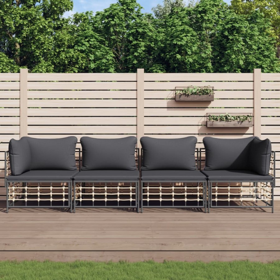 Salon de jardin 4 pcs avec coussins anthracite résine tressée