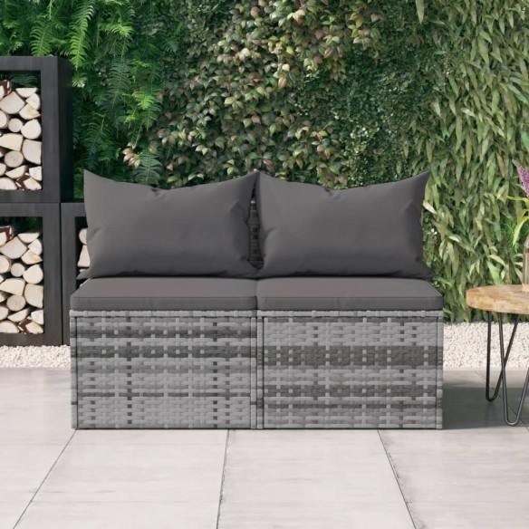 Canapés centraux de jardin et coussins 2pcs Gris Résine tressée