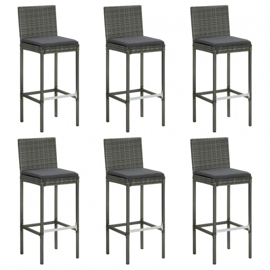 Tabourets de bar avec coussins 6 pcs gris résine tressée