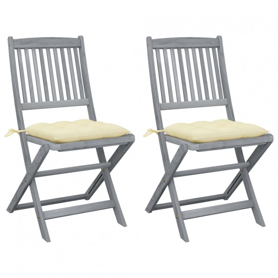 Chaises pliables d'extérieur 2 pcs avec coussins Bois d'acacia