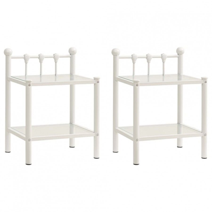 Tables de chevet 2 pcs Blanc et transparent Métal et verre