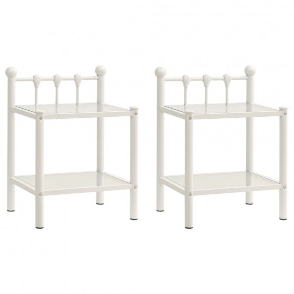 Tables de chevet 2 pcs Blanc et transparent Métal et verre