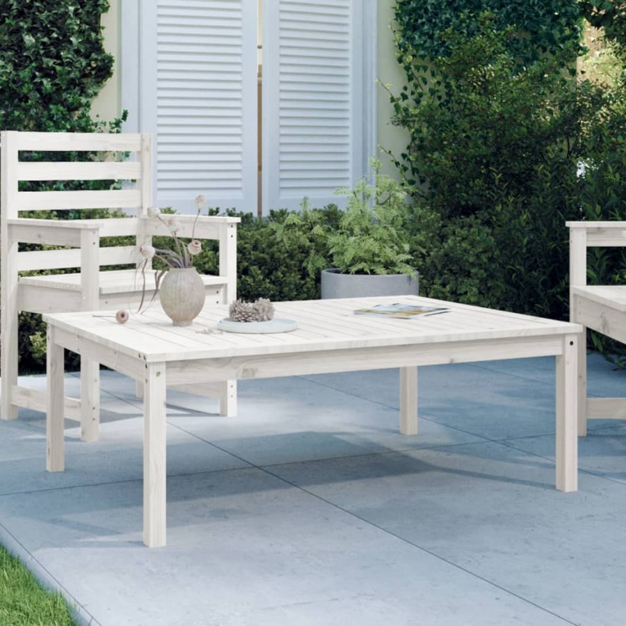 Table de jardin blanc 121x82,5x45 cm bois massif de pin