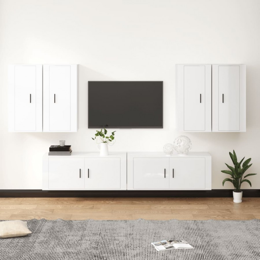 Ensemble de meubles TV 6 pcs Blanc brillant Bois d'ingénierie