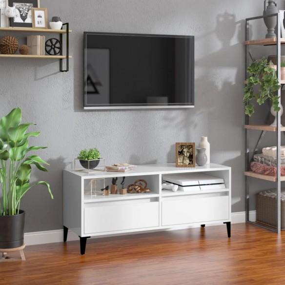 Meuble TV blanc brillant 100x34,5x44,5 cm bois d'ingénierie