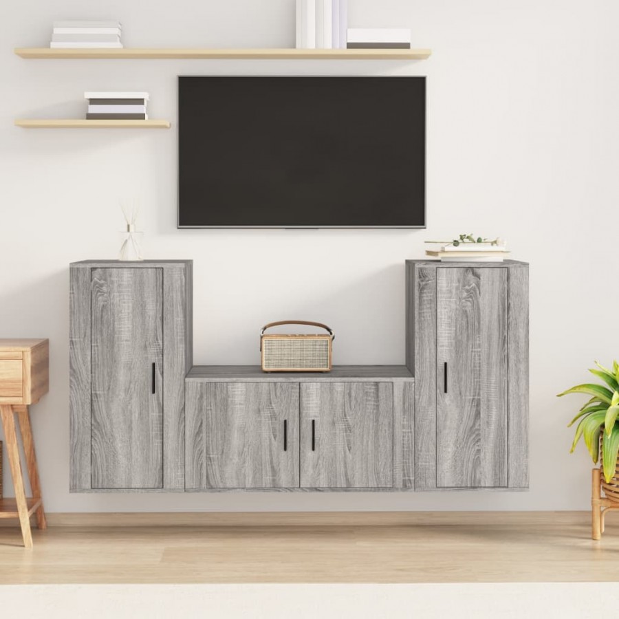 Ensemble de meubles TV 3 pcs Sonoma gris Bois d'ingénierie