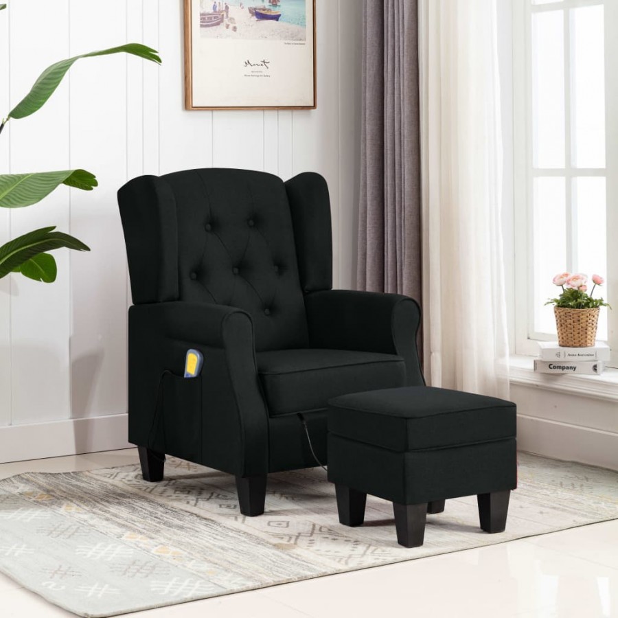 Fauteuil de massage avec repose-pied Noir Tissu