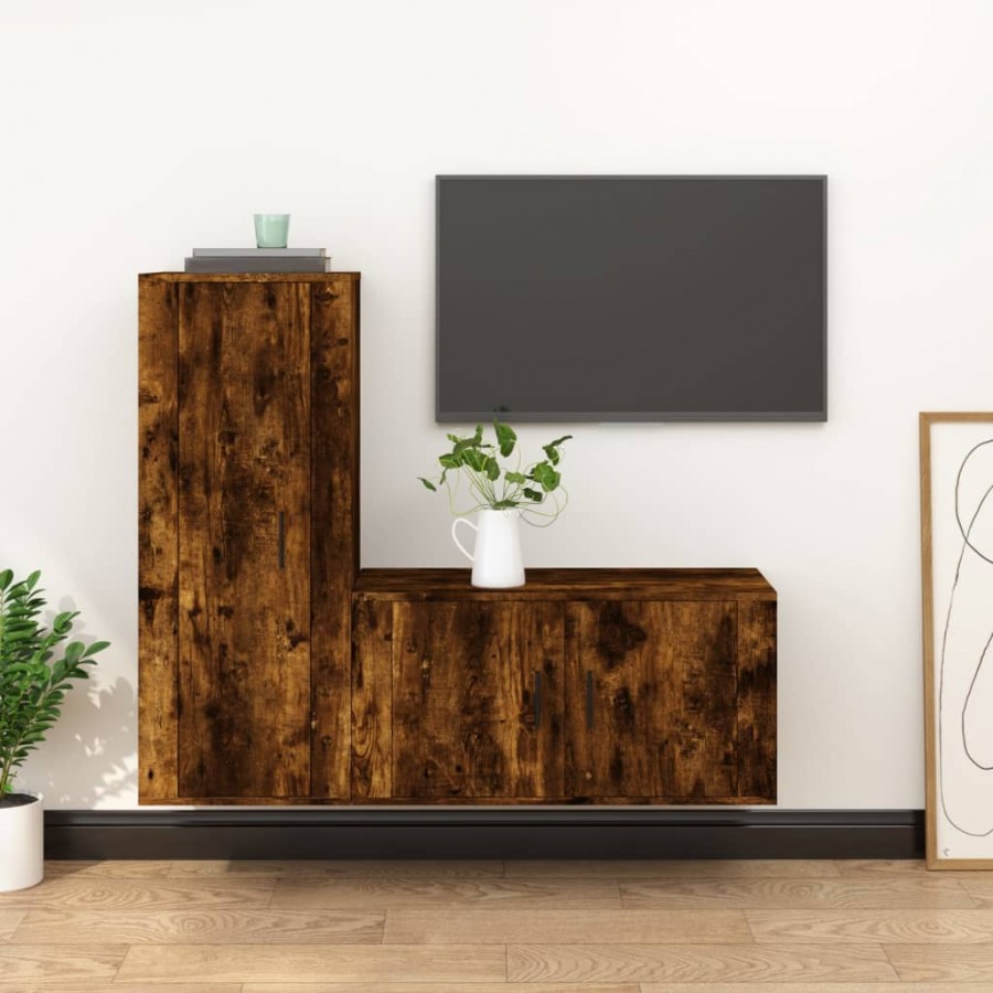 Ensemble de meubles TV 2 pcs Chêne fumé Bois d'ingénierie