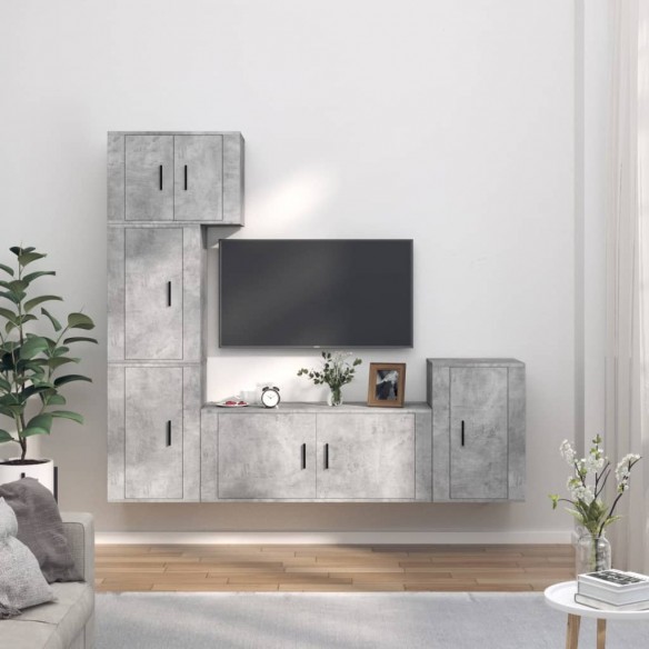 Ensemble de meubles TV 5 pcs Gris béton Bois d'ingénierie