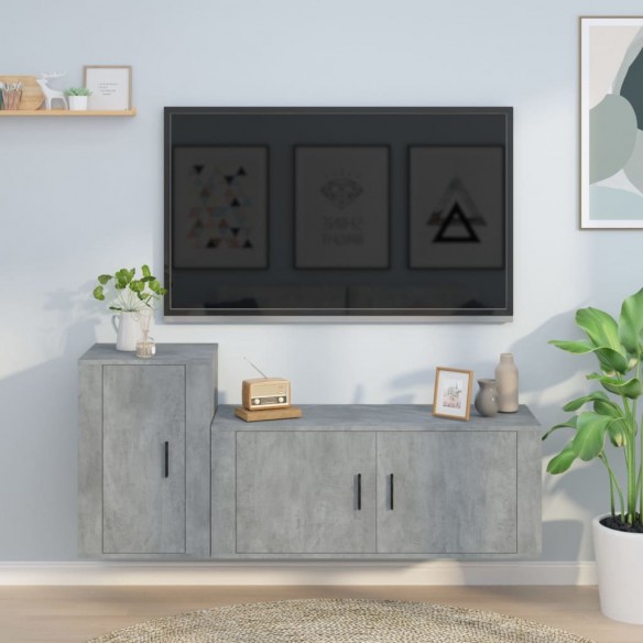 Ensemble de meubles TV 2 pcs gris béton bois d'ingénierie