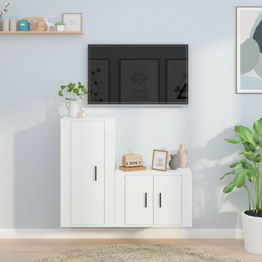 Ensemble de meubles TV 2 pcs Blanc Bois d'ingénierie