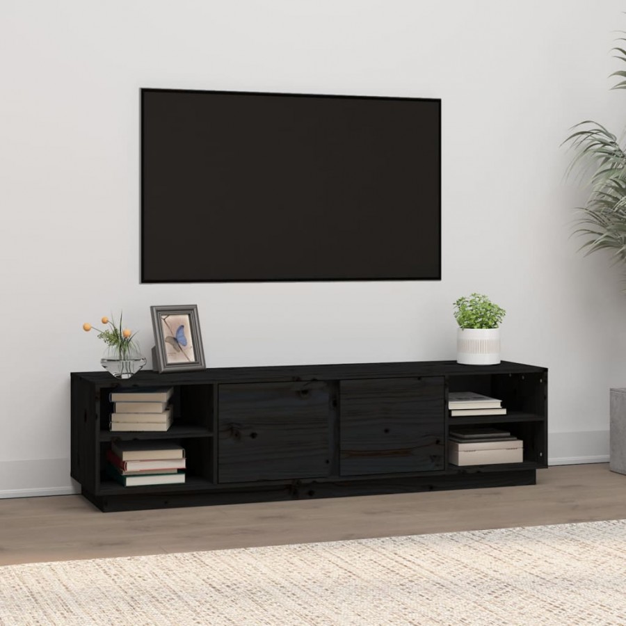 Meuble TV Noir 156x40x40 cm Bois de pin massif