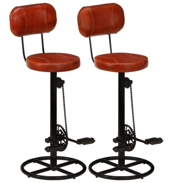 Tabourets de bar lot de 2 noir/marron cuir de chèvre véritable