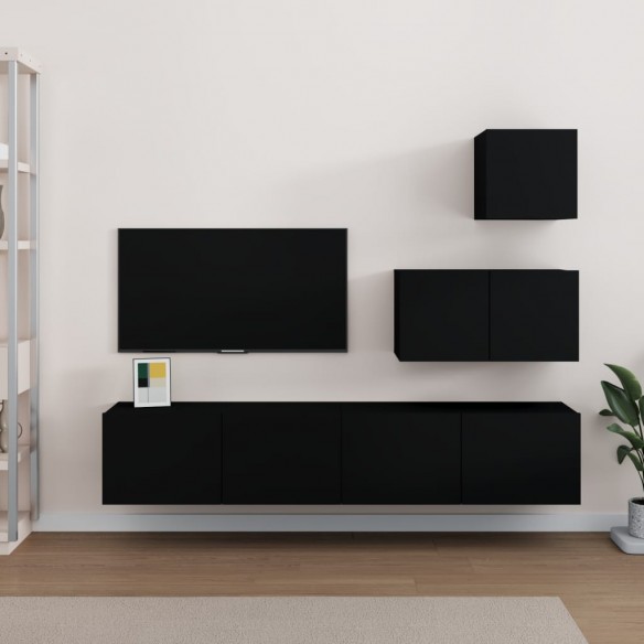 Ensemble de meubles TV 4 pcs Noir Bois d'ingénierie