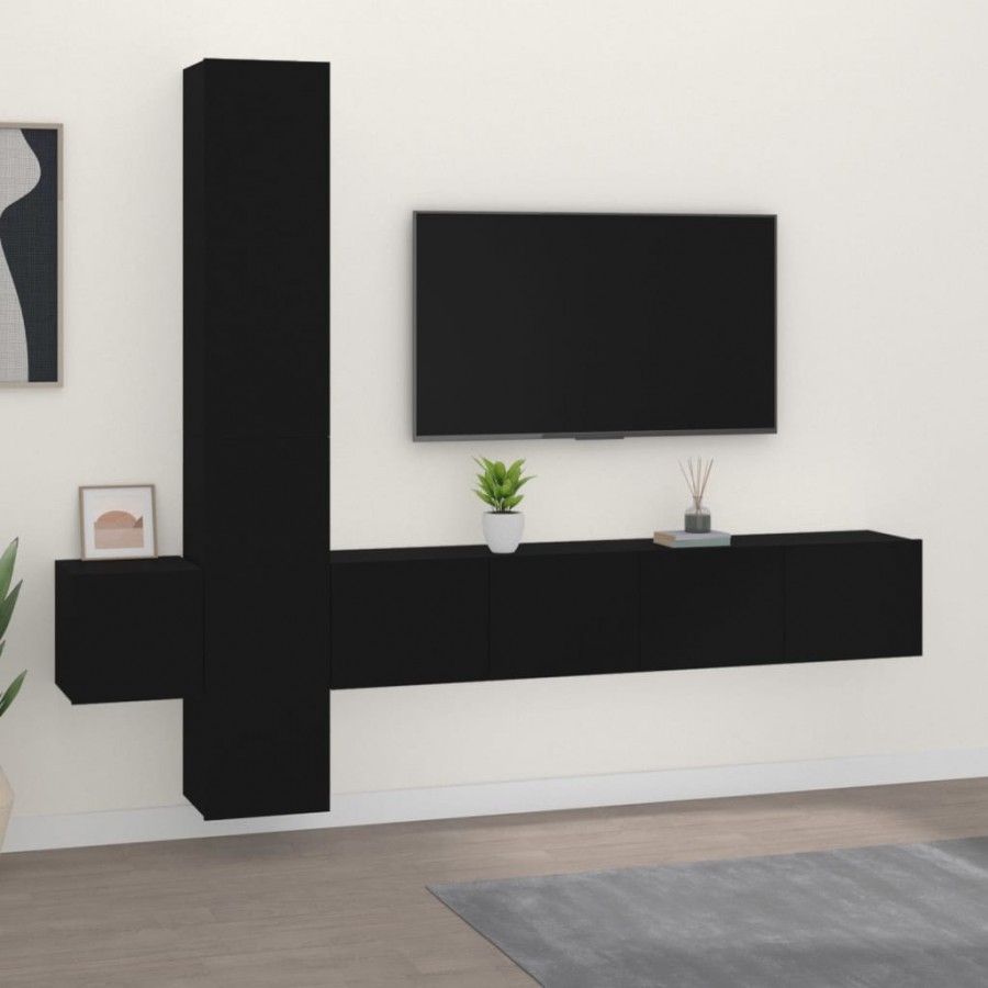 Ensemble de meubles TV 5 pcs Noir Bois d'ingénierie