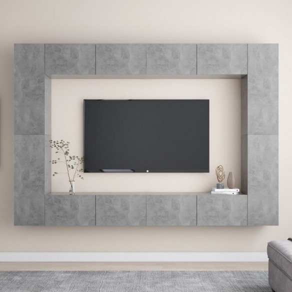 Ensemble de meubles TV 8 pcs Gris béton Aggloméré