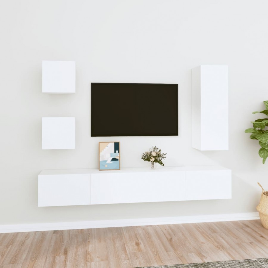 Ensemble de meubles TV 5 pcs Blanc Bois d'ingénierie