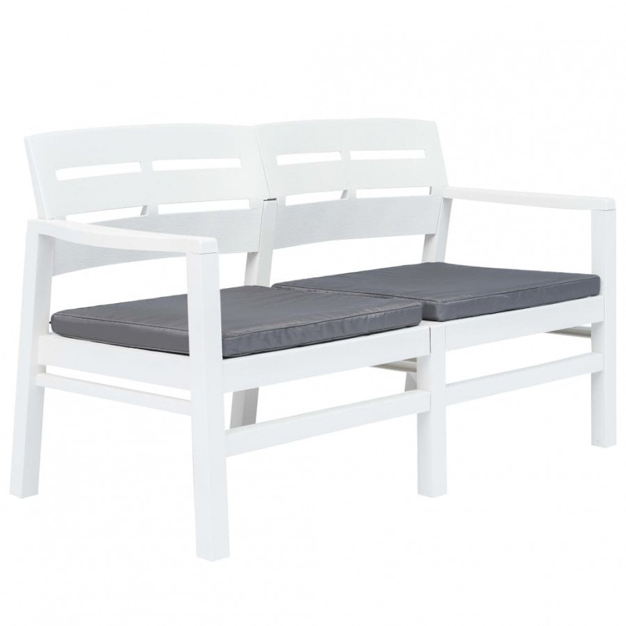 Banc de jardin à 2 places et coussins 133 cm Plastique Blanc